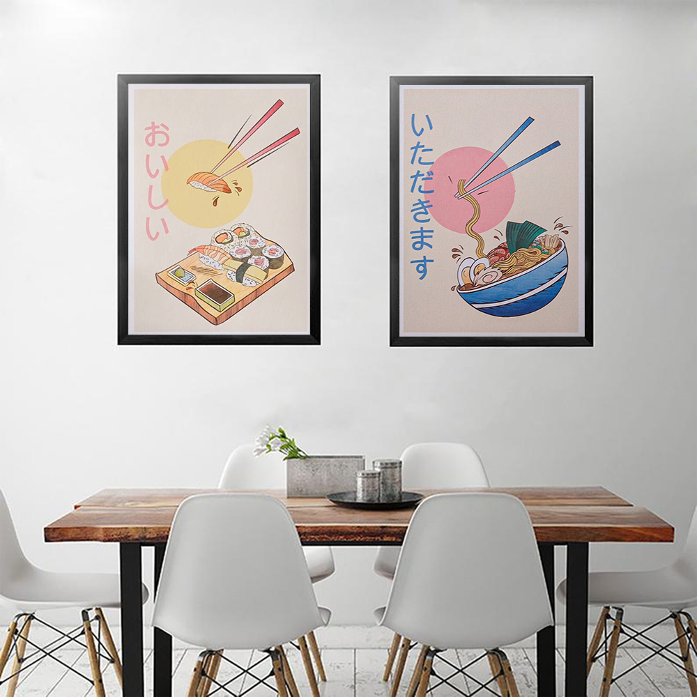 Japanese Lifestyle And Food - ห้องครัวสไตล์ญี่ปุ่นอาหารโปสเตอร์และพิมพ์ Ramen Sushi ภาพวาดผ้าใบนามธรรมภาพผนังสําหรับร้านอาหาร Home Decor
