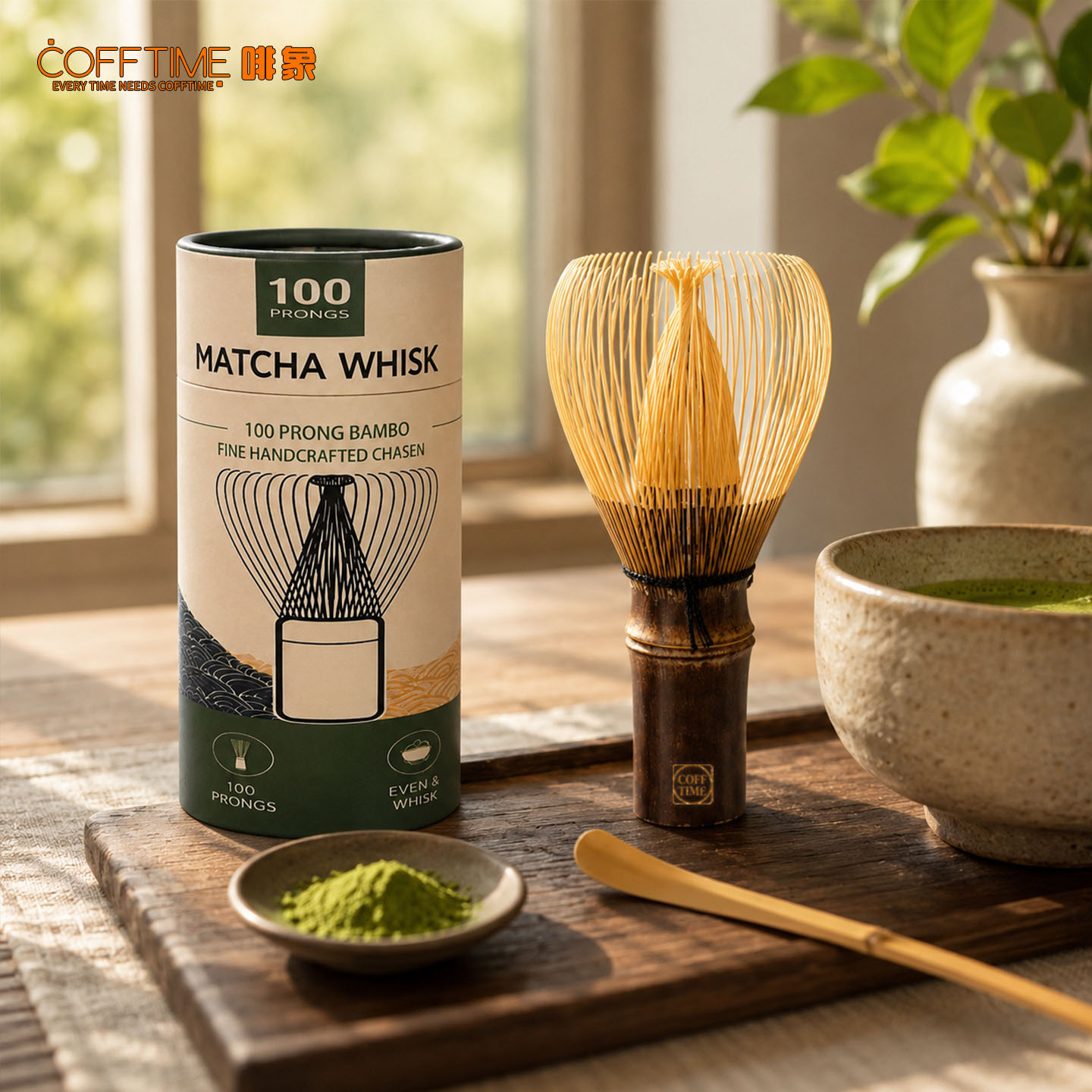 Bamboo Whisk Chasen - COFFTIME ไม้ตีชาเขียว 100 ซี่ ทำจากไม้ไผ่ งานฝีมือสไตล์ญี่ปุ่น