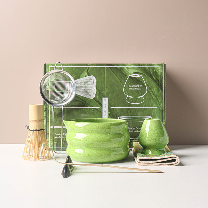 Bamboo Whisk Chasen - ชุดมัทฉะญี่ปุ่น 4/7 ชิ้น ชามมัทฉะพร้อมปากจุก ชุดชงชาแบบราชวงศ์ซ่ง พร้อมที่ตีมัทฉะและแท่นวาง