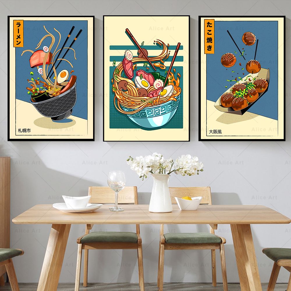 Japanese Lifestyle And Food - สไตล์ญี่ปุ่นโปสเตอร์ครัวอาหารภาพวาดผ้าใบ Vintage ศิลปะบนผนังพิมพ์ Ramen Takoyaki ภาพโมเดิร์นห้องนั่งเล่นตกแต่งบ้าน